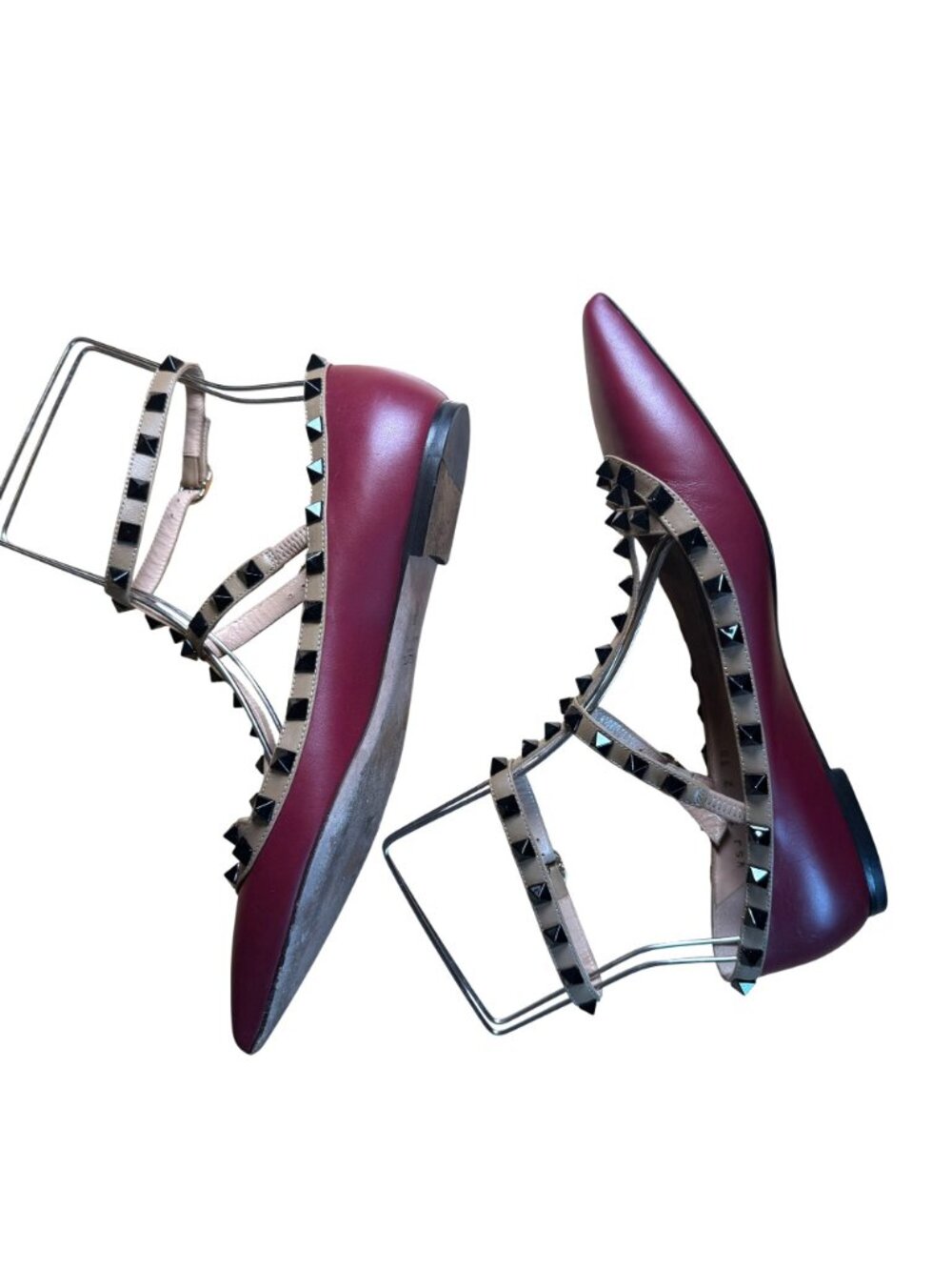 Valentino Garavani Dark Red Caged Rockstud Pointed Toe Ballet Flats Size EU 38 - Picture 6 of 11